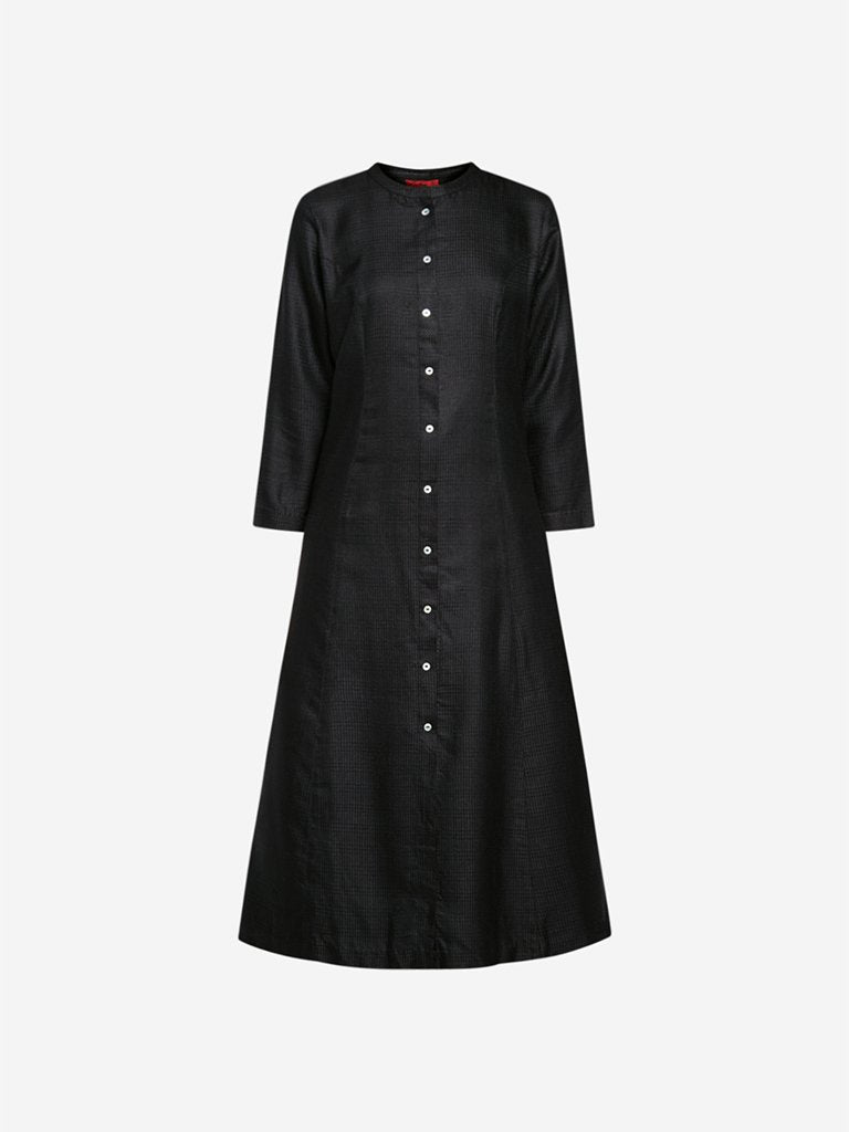 Zuba Black Self-Textured A-line Kurta