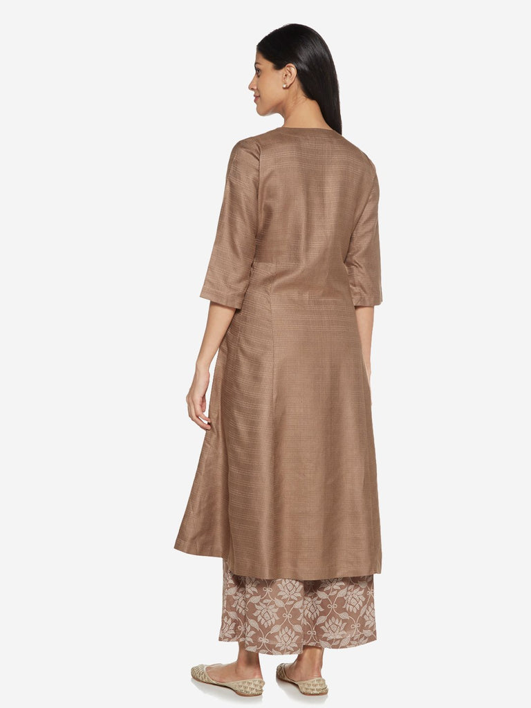 Zuba Light Brown Self-Patterned A-line Kurta