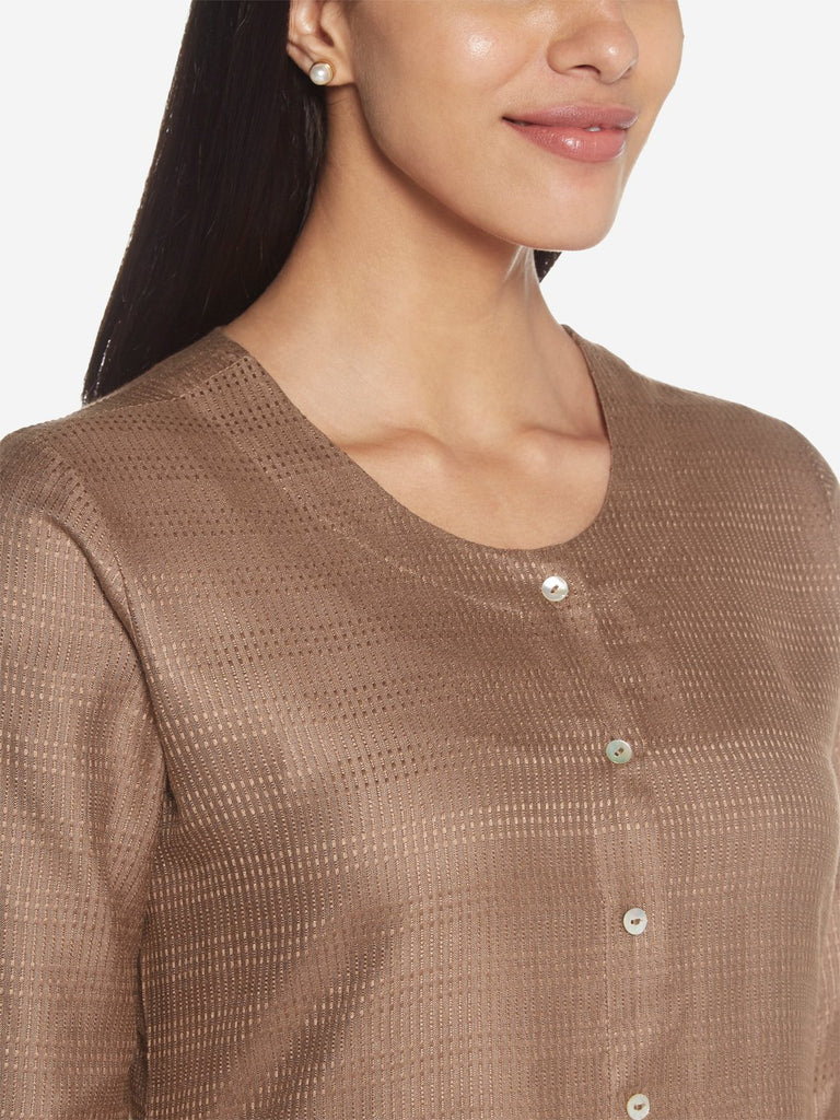 Zuba Light Brown Self-Patterned A-line Kurta