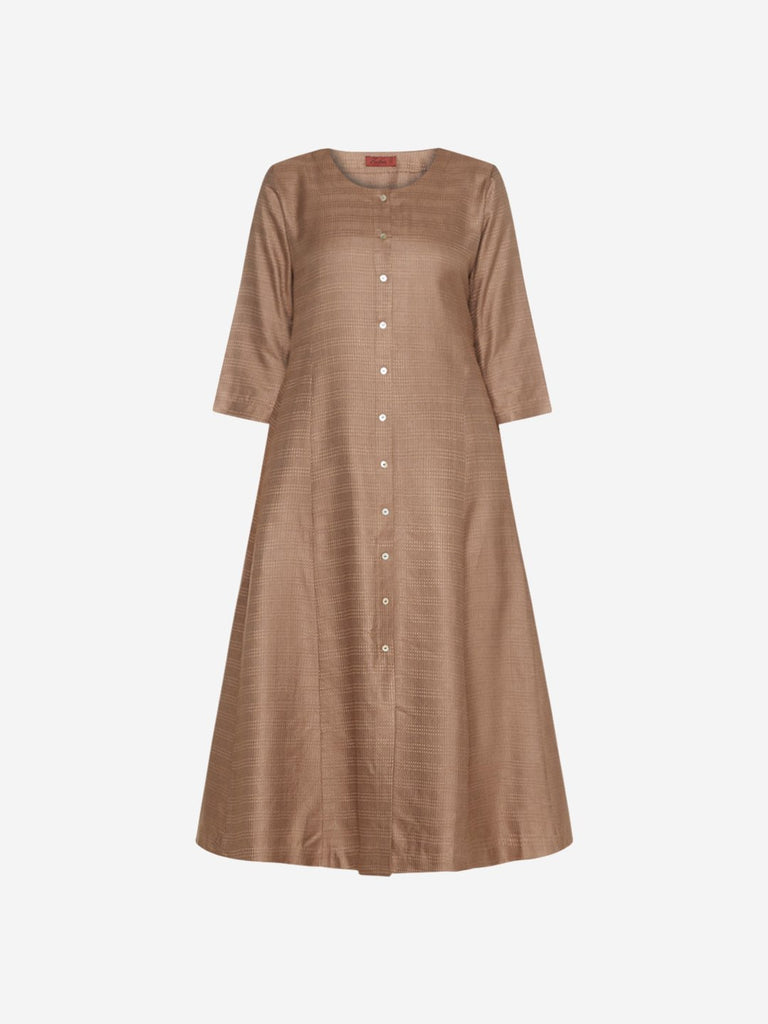 Zuba Light Brown Self-Patterned A-line Kurta