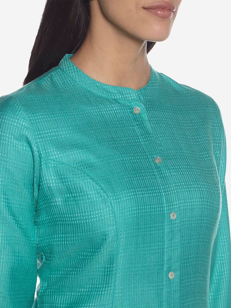 Zuba Turquoise Self-Patterned A-line Kurta