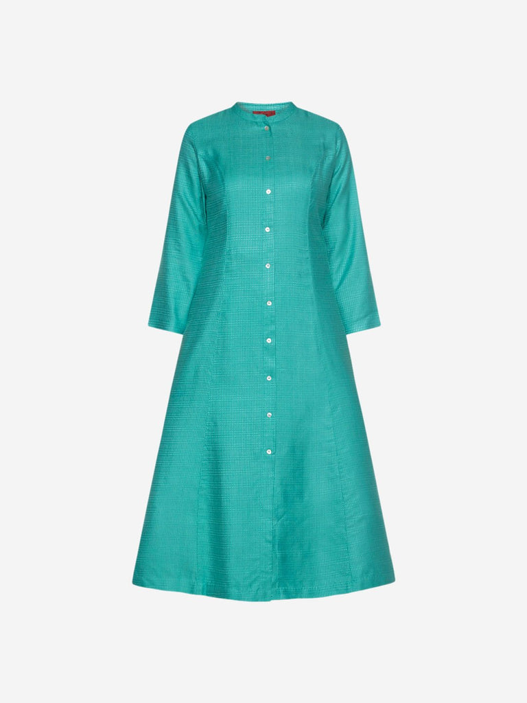 Zuba Turquoise Self-Patterned A-line Kurta