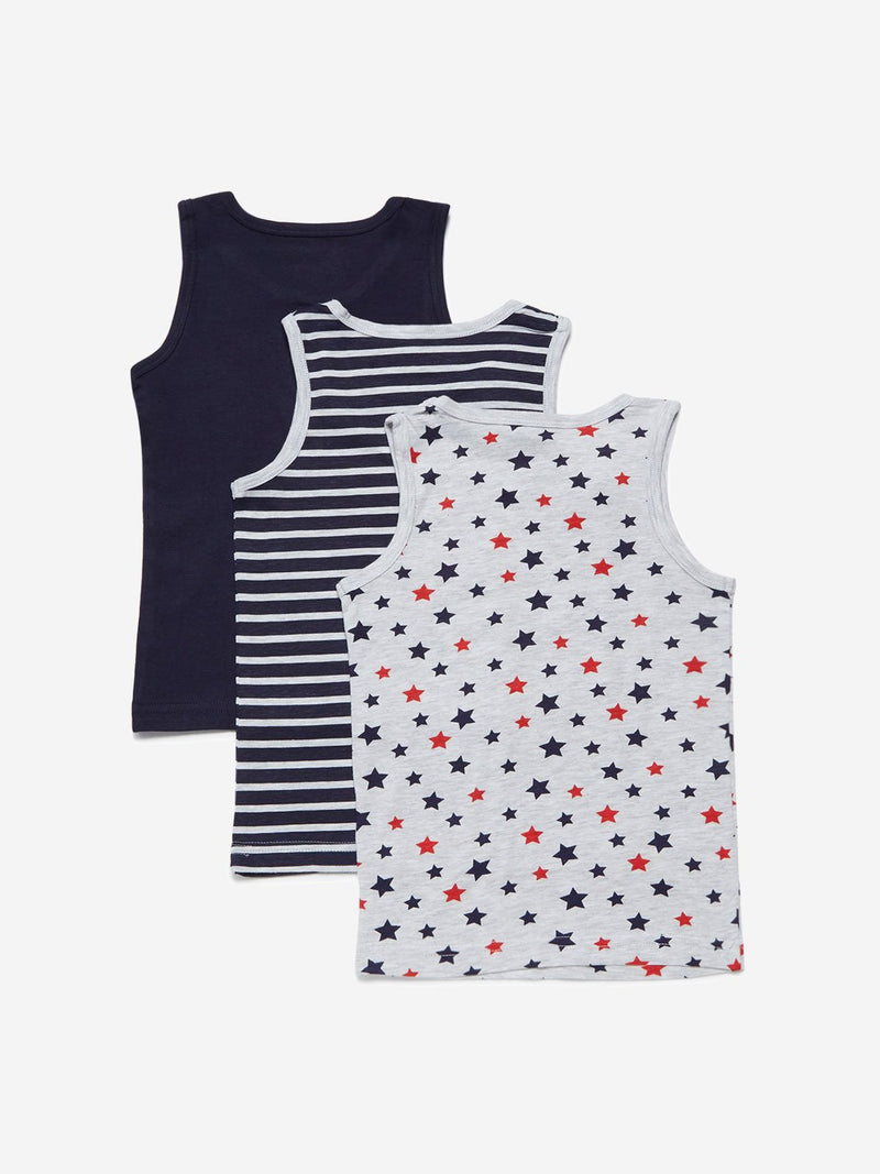 HOP Kids Navy Printed Vest Pack Of Three