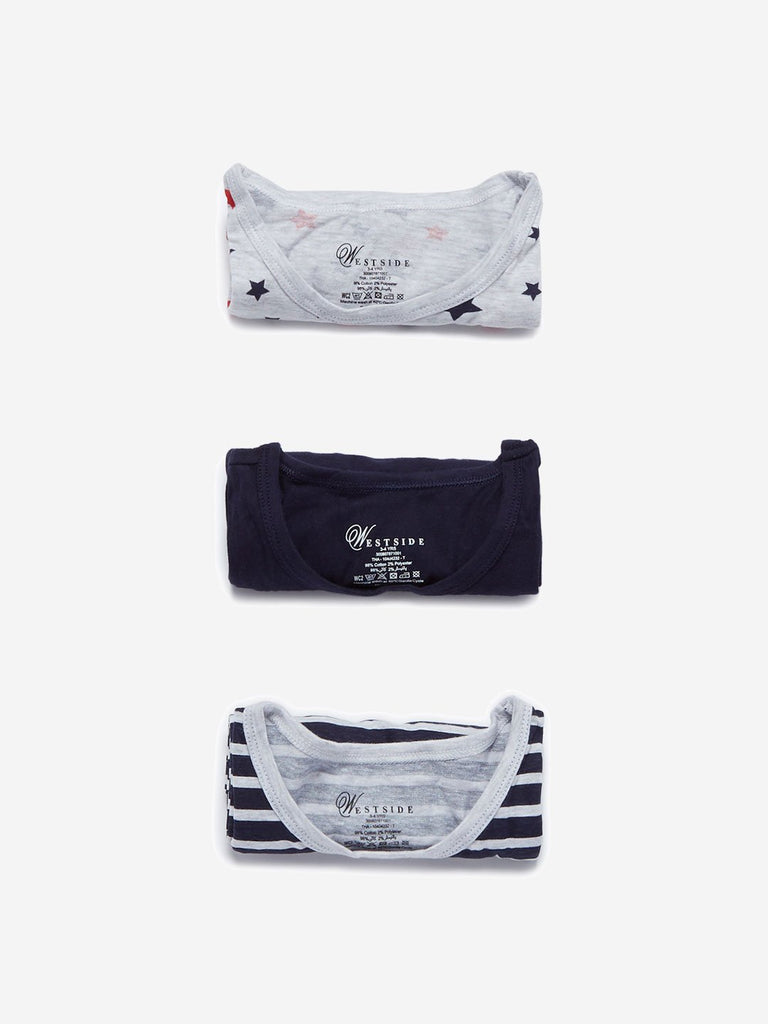HOP Kids Navy Printed Vest Pack Of Three