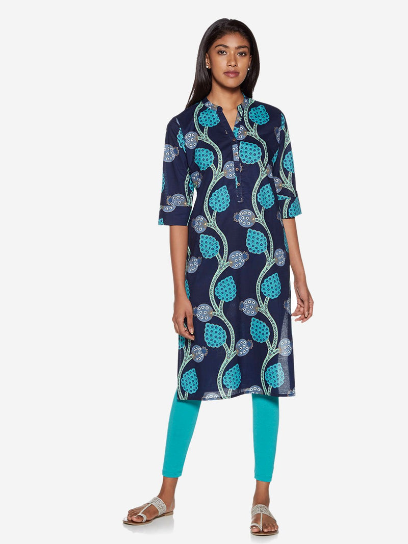 Utsa Indigo Tree Print Straight Kurta
