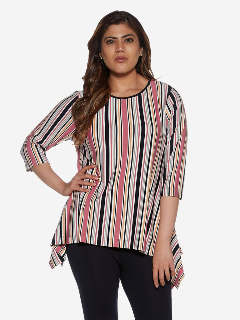 Gia curve Multicolour Stripe Print Swingy Top