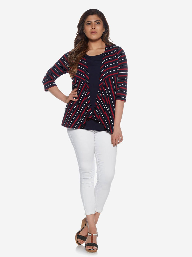 Gia curve Navy Stripe Print Varane Top