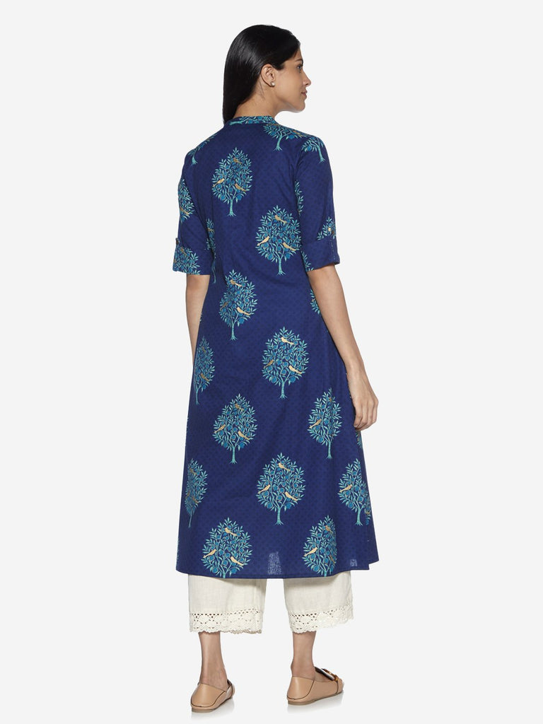 Utsa Indigo Fruit Patterned A-Line Kurta