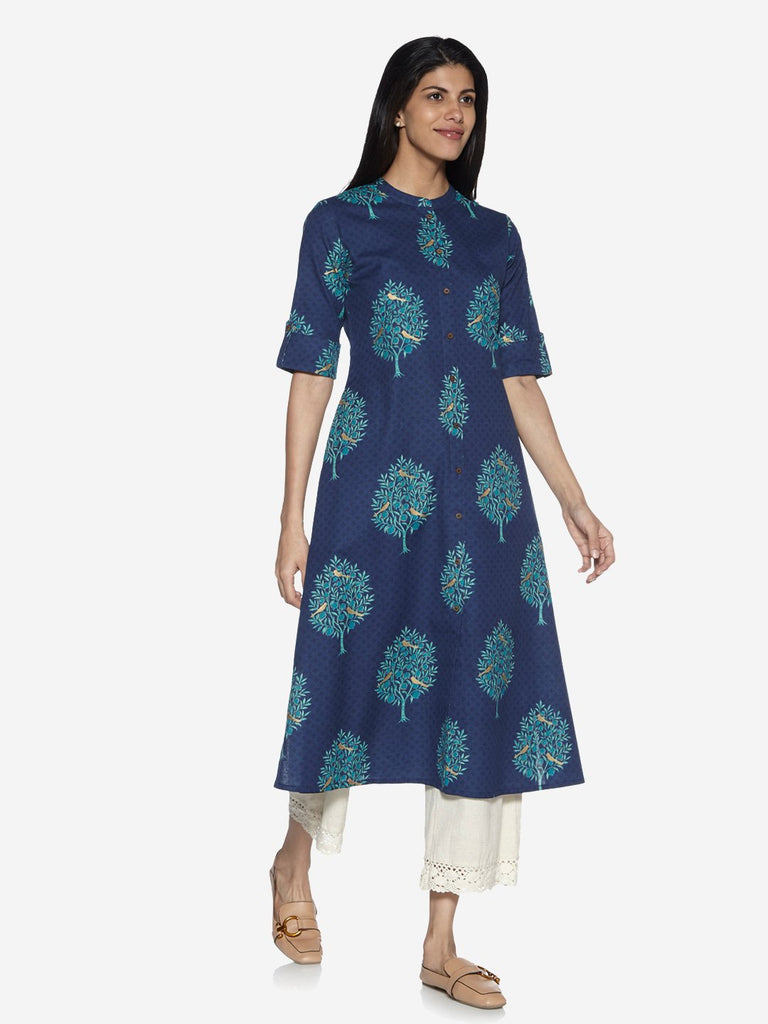 Utsa Indigo Fruit Patterned A-Line Kurta