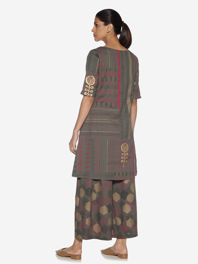Utsa Smoke Grey Straight Embroidered Kurti