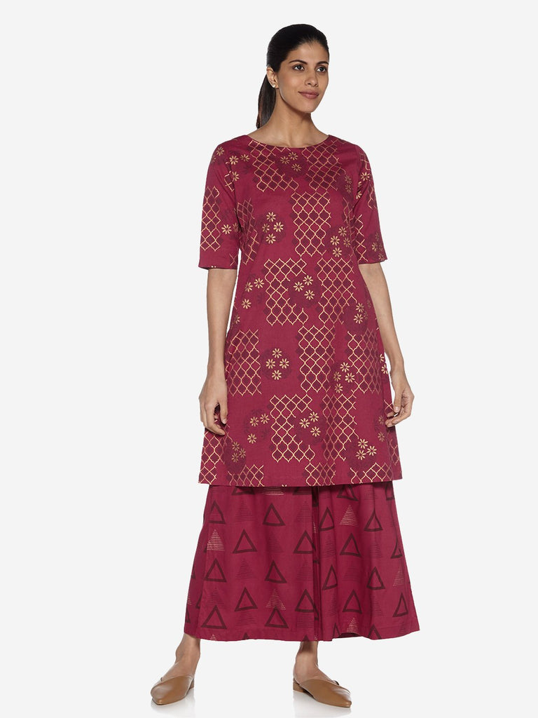 Utsa Magenta Printed A-Line Kurta