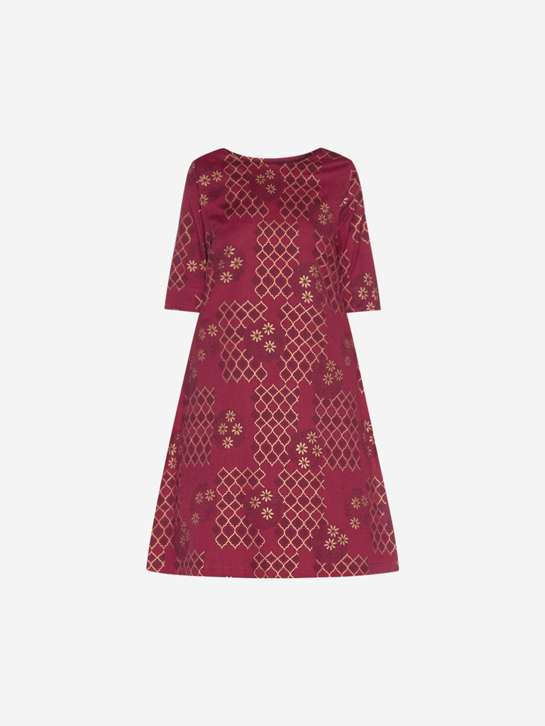 Utsa Magenta Printed A-Line Kurta