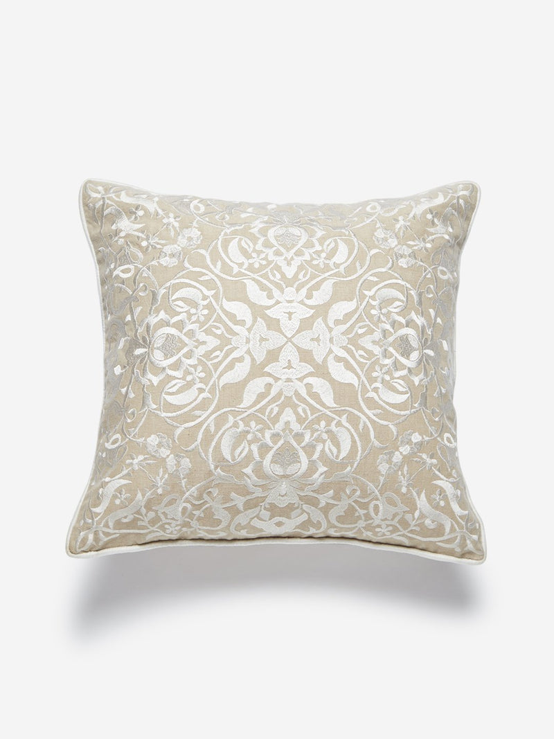 Westside Home Beige Embroidered Cushion Cover