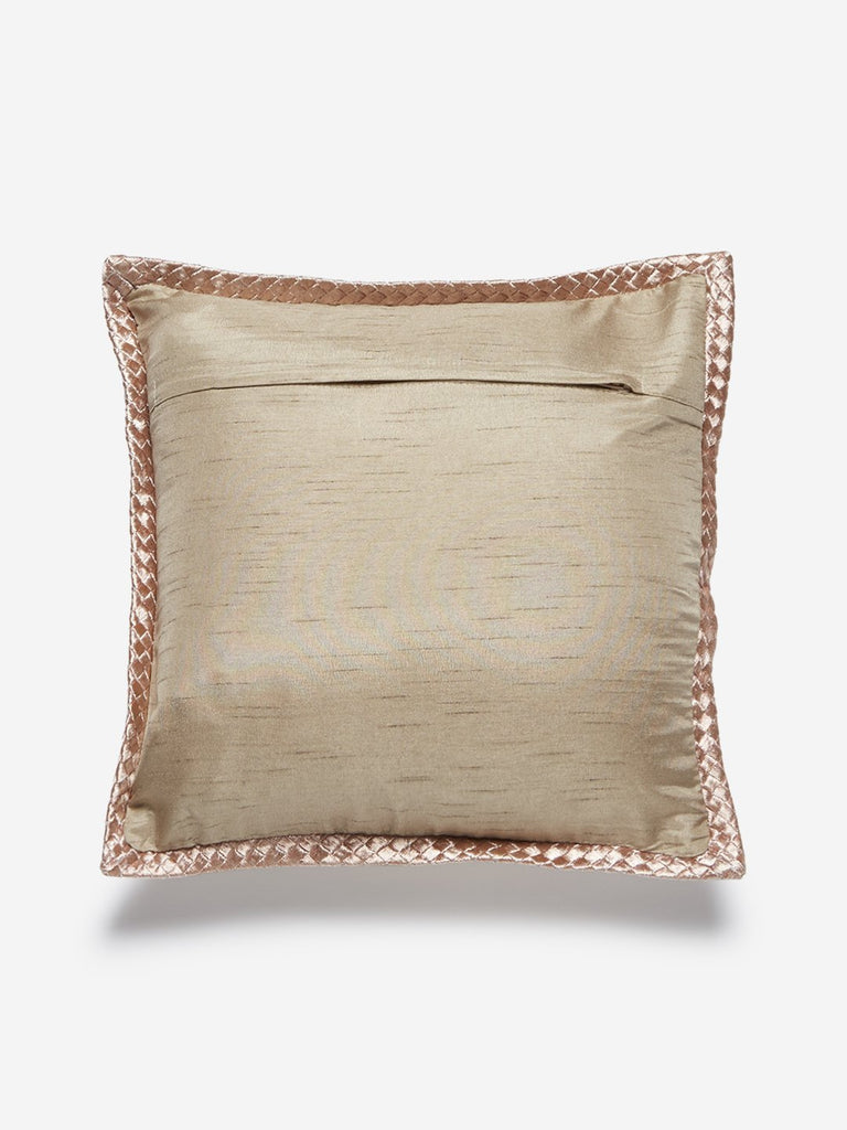 Westside Home Beige Floral Embroidered Cushion Cover