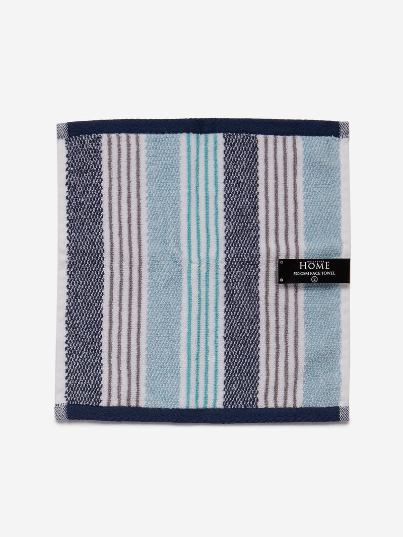 Westside Home Blue Striped 500 GSM Face Towel Set Of Two