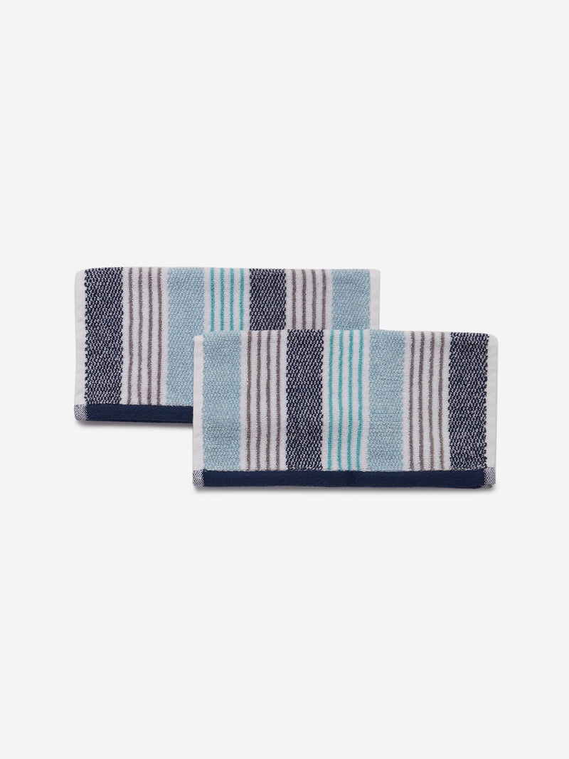 Westside Home Blue Striped 500 GSM Face Towel Set Of Two
