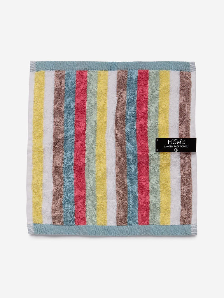 Westside Home Multicolour Vibrant Striped 500 GSM Face Towel Set Of Two