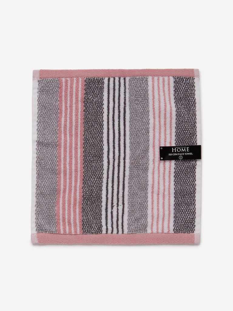 Westside Home Grey Striped 500 GSM Face Towel Set Of Two