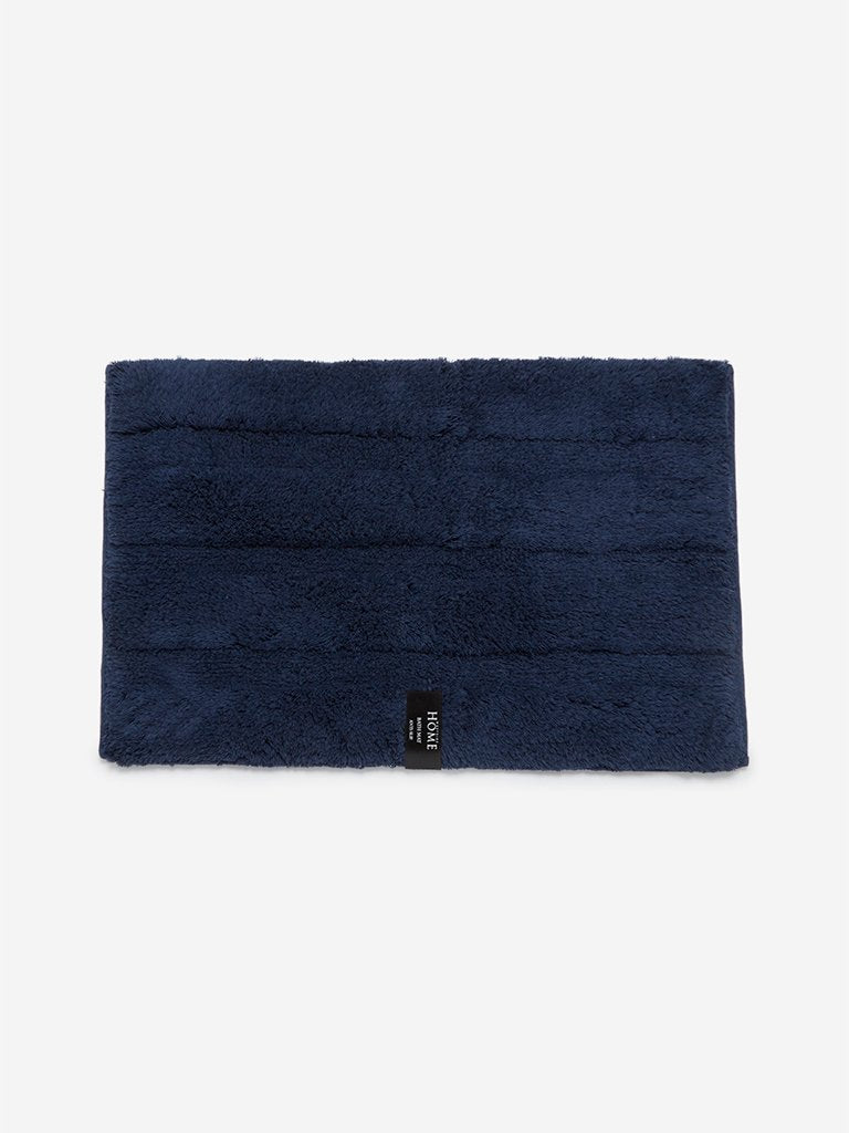Westside Home Navy Self-Striped Bath Mat