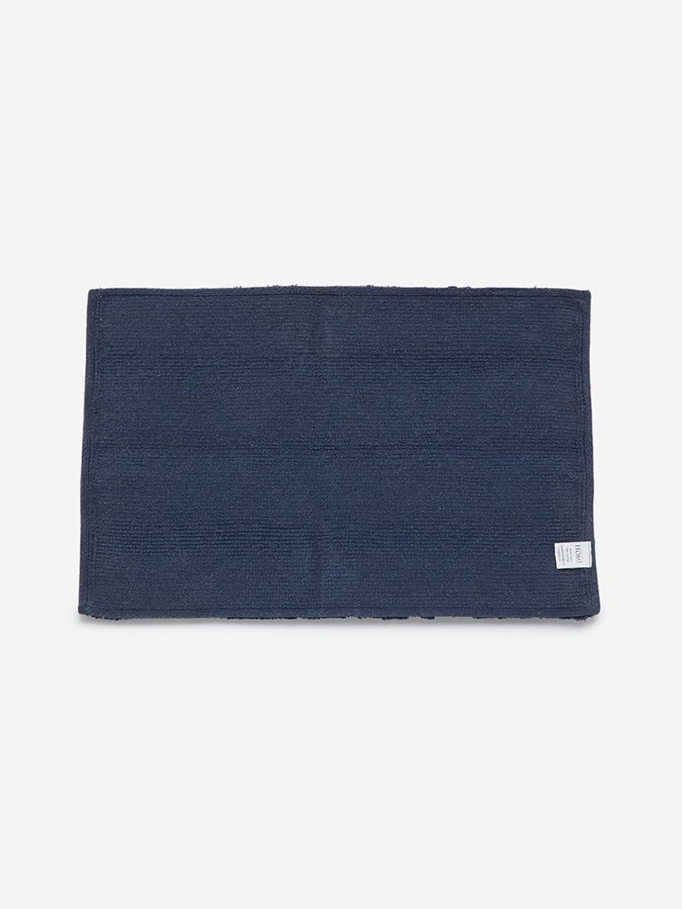 Westside Home Navy Self-Striped Bath Mat
