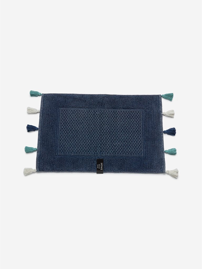Westside Home Dark Indigo Tasseled Bath Mat