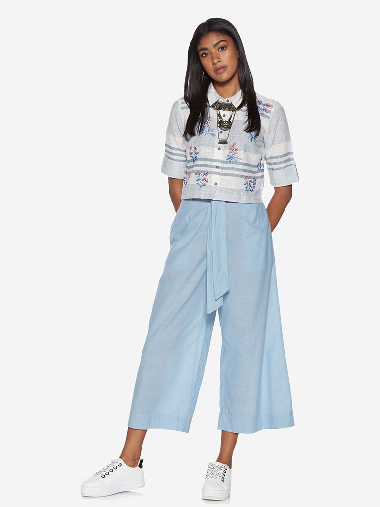 Bombay Paisley Blue Belted Palazzos