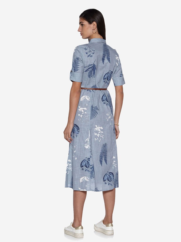Bombay Paisley Blue Printed Shirtdress With Belt