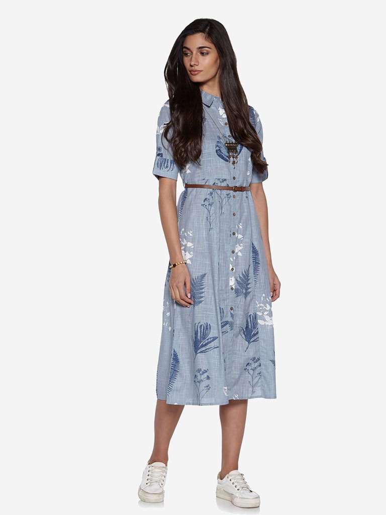 Bombay Paisley Blue Printed Shirtdress With Belt