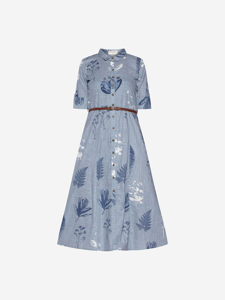 Bombay Paisley Blue Printed Shirtdress With Belt