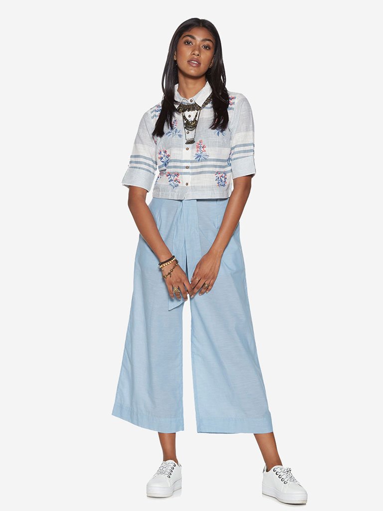 Bombay Paisley White Stripe And Floral Crop-Top