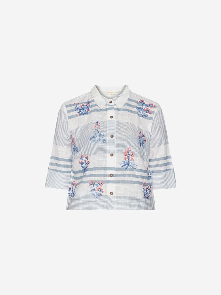 Bombay Paisley White Stripe And Floral Crop-Top