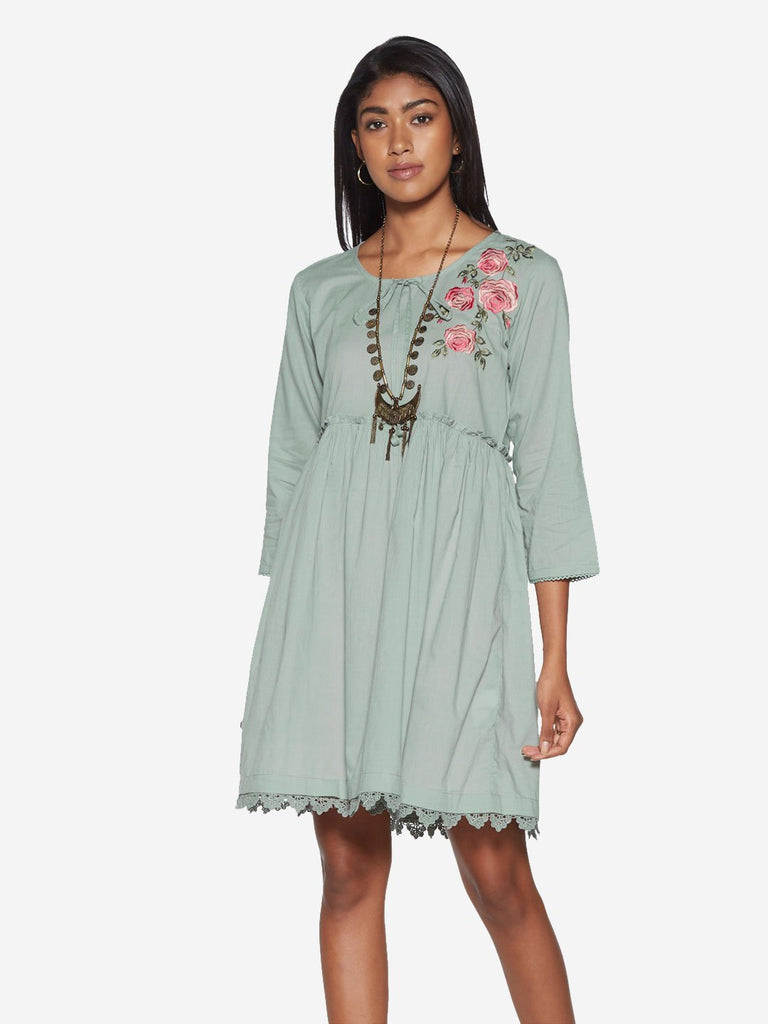Bombay Paisley Sage-Green Fit-And-Flare Dress