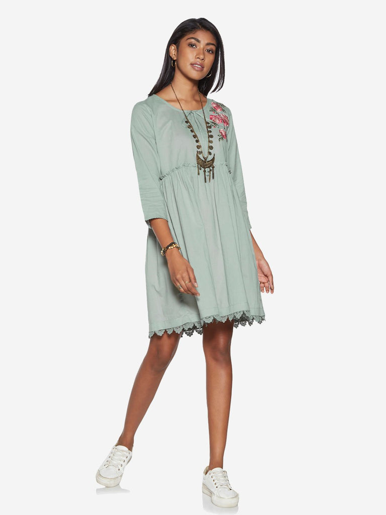 Bombay Paisley Sage-Green Fit-And-Flare Dress