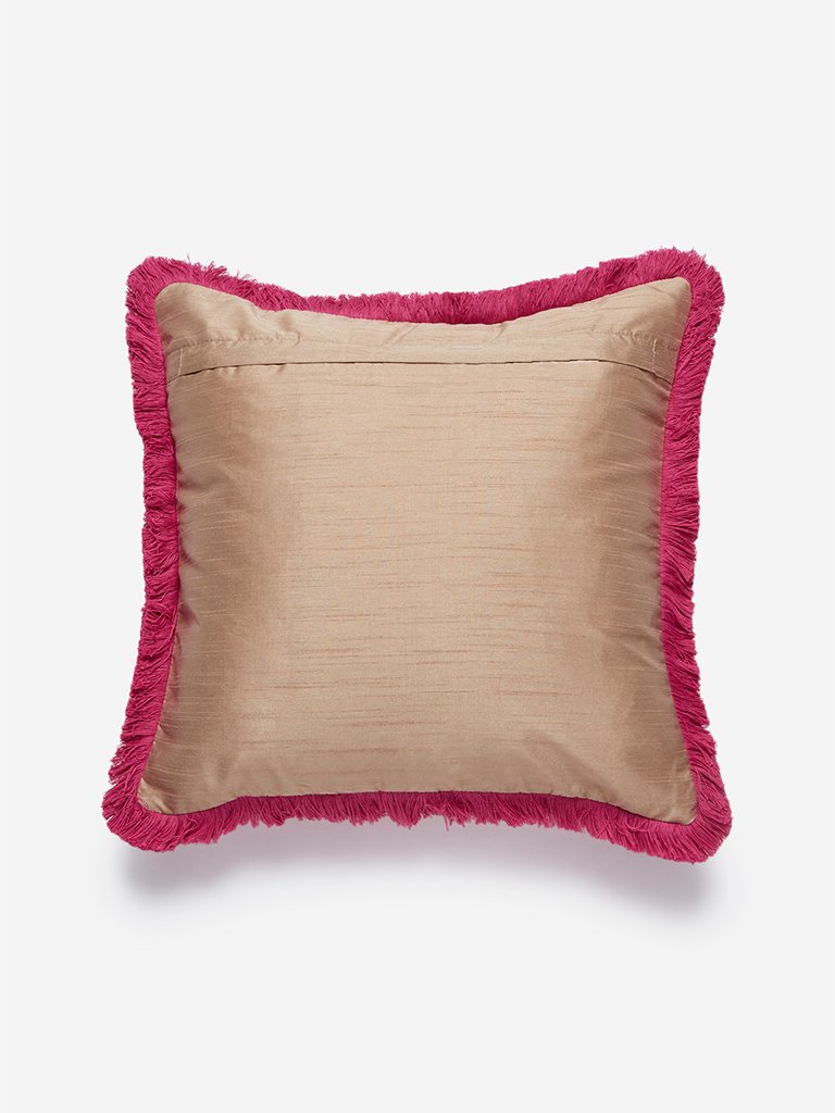 Westside Home Fuchsia Fringed Velveteen Cushion Cover
