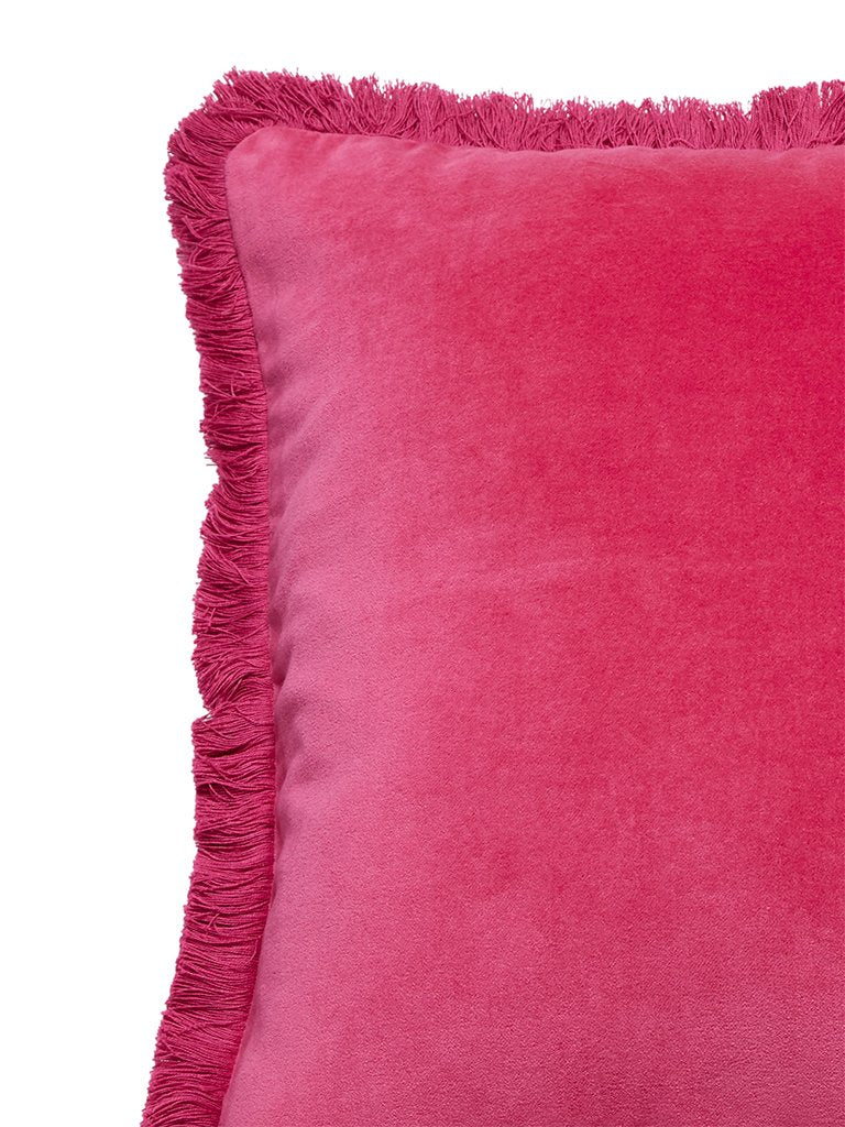 Westside Home Fuchsia Fringed Velveteen Cushion Cover