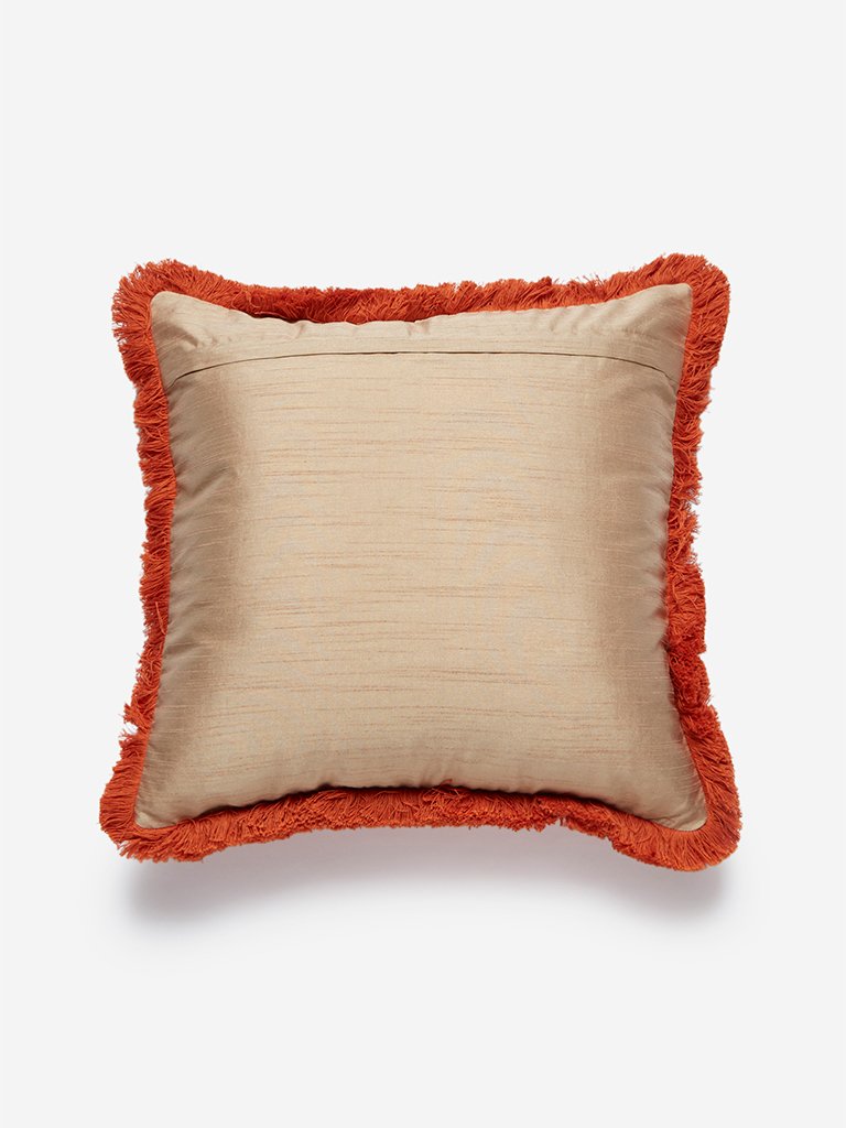 Westside Home Orange Fringed Velveteen Cushion Cover