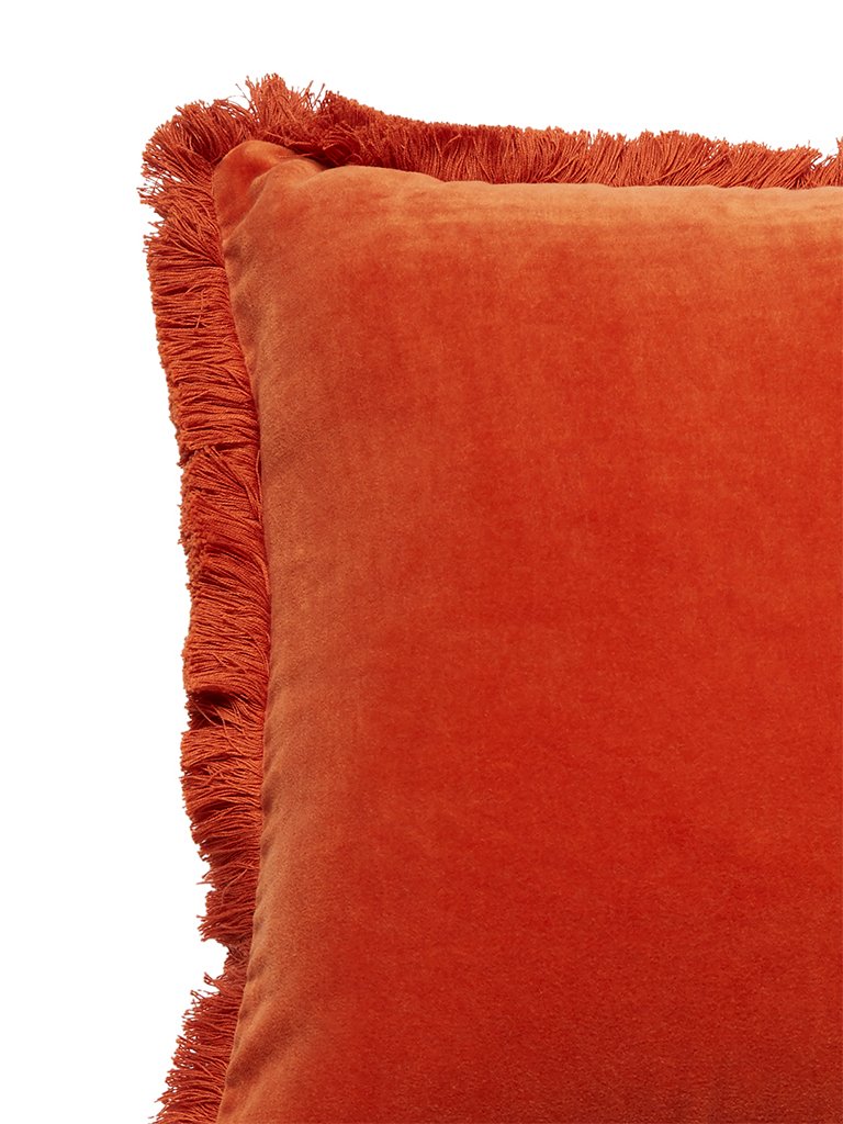 Westside Home Orange Fringed Velveteen Cushion Cover
