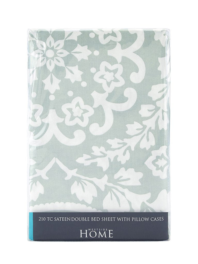 Westside Home Mint 210 TC Sateen Double Bedsheet With Two Pillowcases