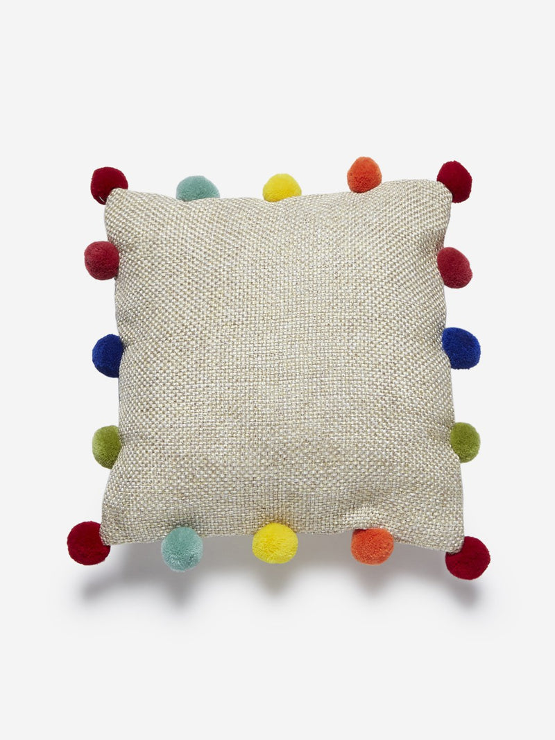 Westside Home Beige Pom-Pom Detailed Cushion Cover