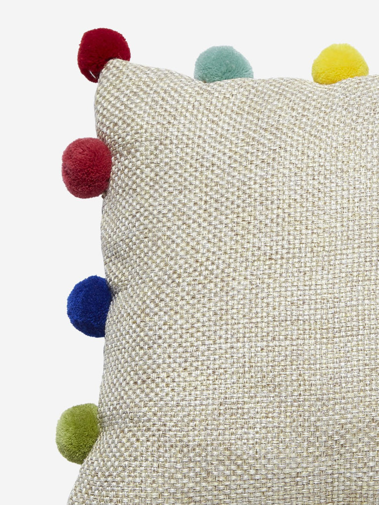 Westside Home Beige Pom-Pom Detailed Cushion Cover