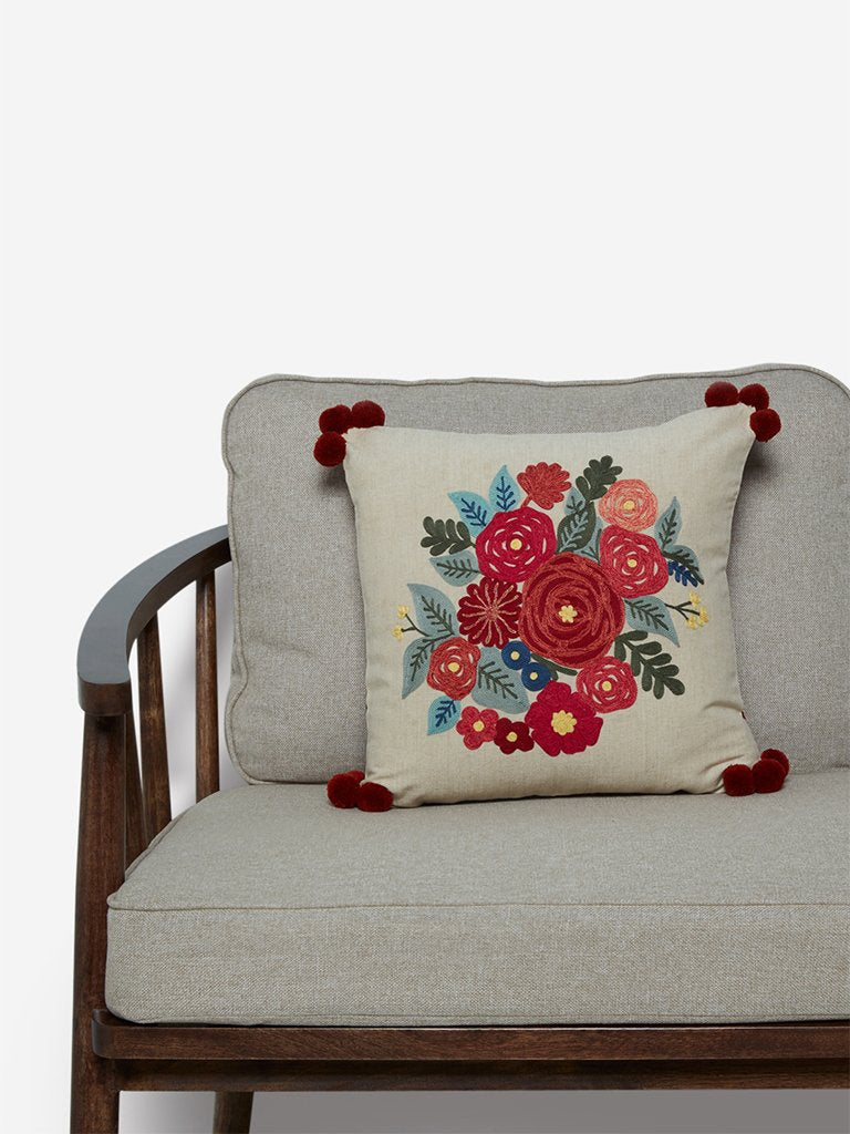 Westside Home Multicolour Floral Embroidery Cushion Cover