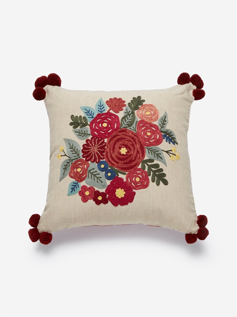 Westside Home Multicolour Floral Embroidery Cushion Cover