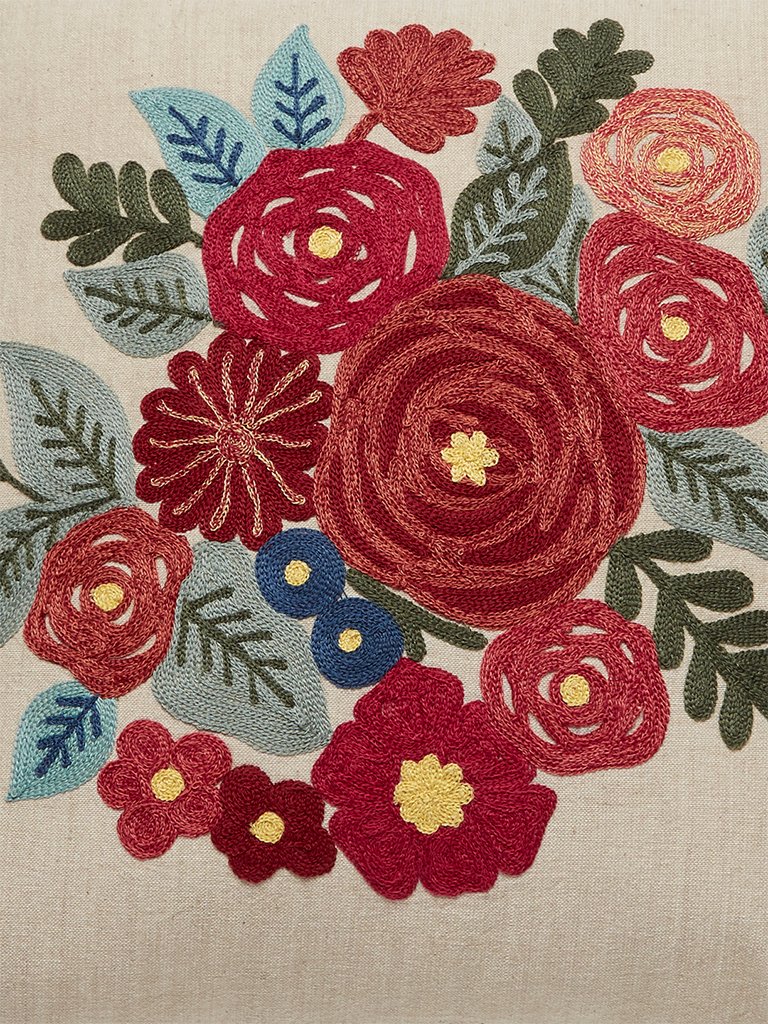 Westside Home Multicolour Floral Embroidery Cushion Cover