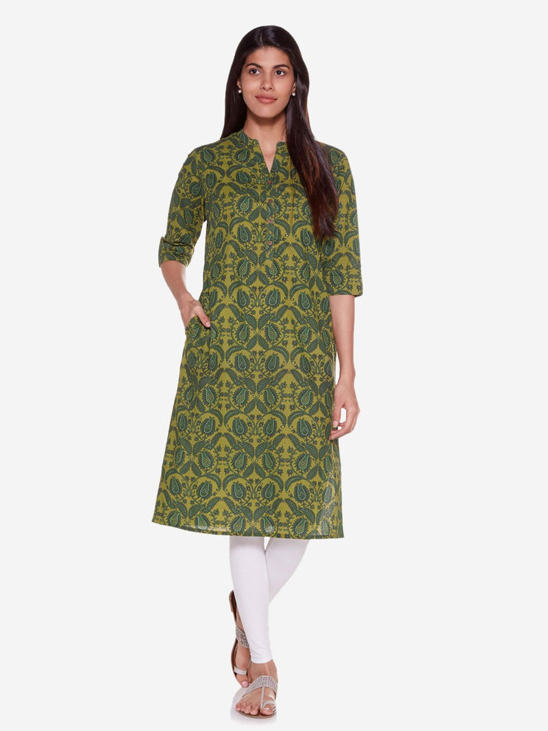 Utsa Lime Pure Cotton Straight Kurta