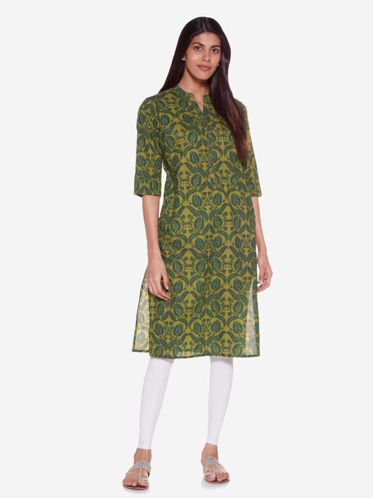 Utsa Lime Pure Cotton Straight Kurta