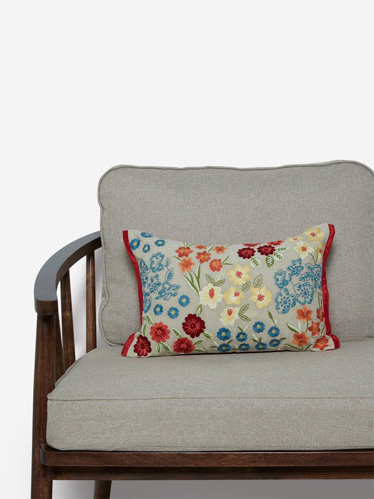 Westside Home Multicoloured Floral Embroidered Cushion Cover