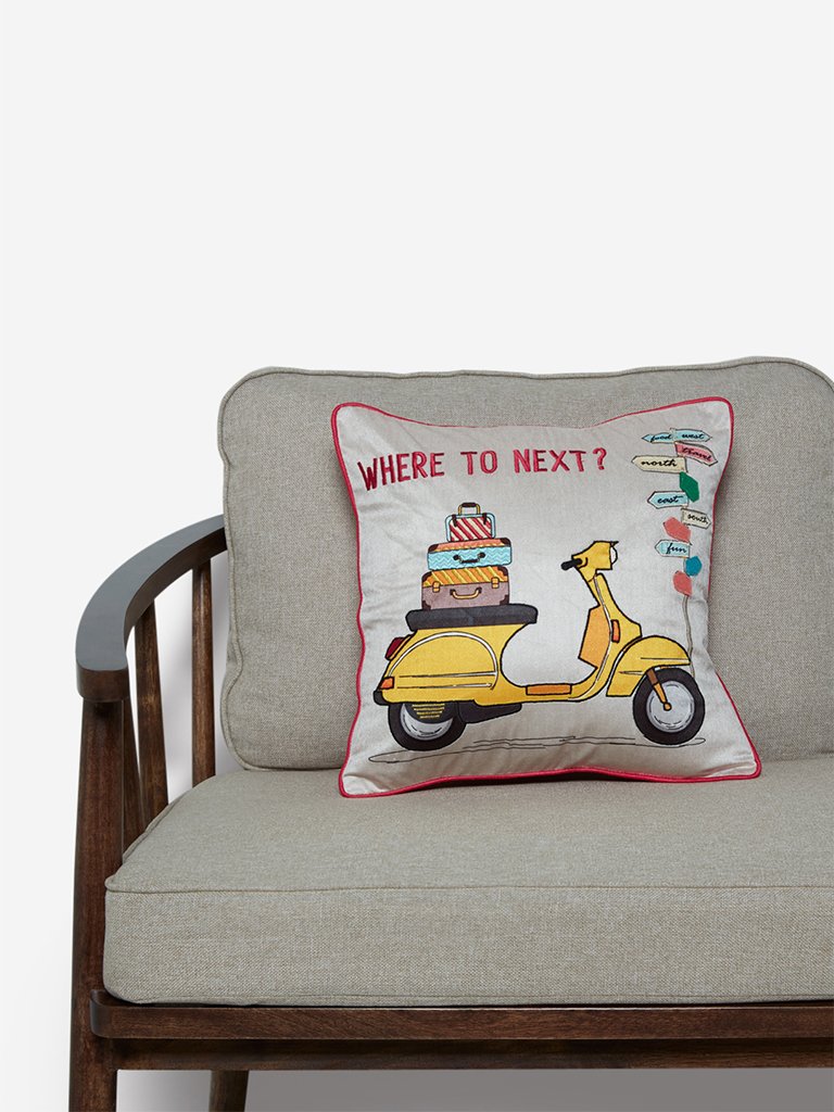Westside Home Multicolour Scooter Embroidered Cushion Cover