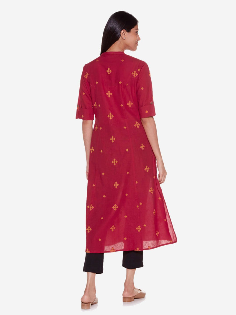 Utsa Red A-Line Geometrical Embroidered Kurta