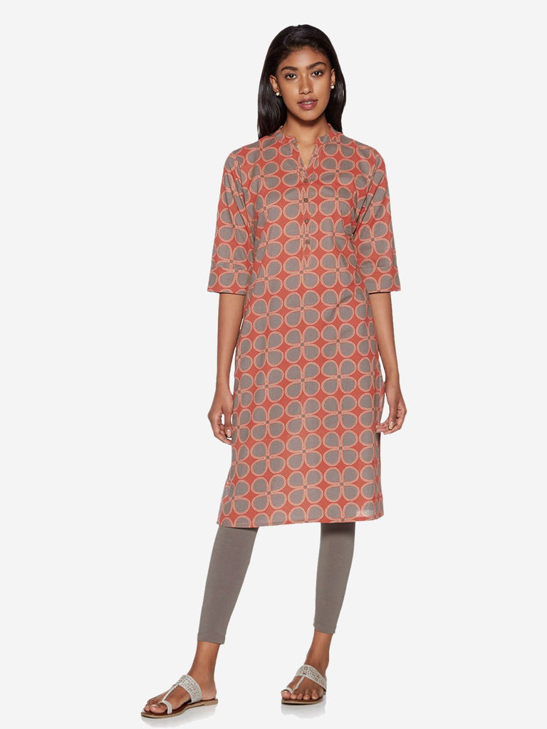 Utsa Pink Floral Print Cotton Straight Kurta