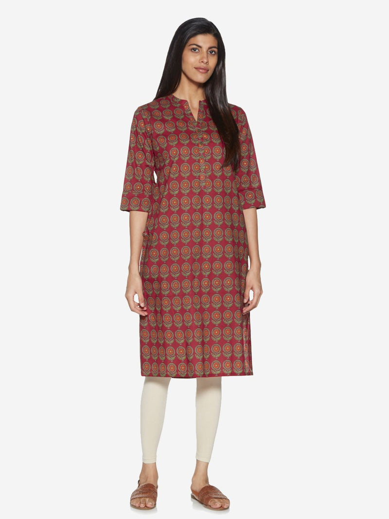 Utsa Red Ethnic Patterned Straight Kurta